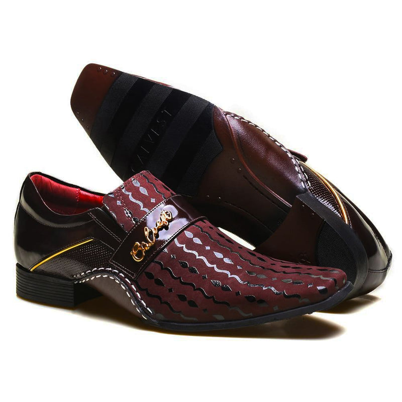 Sapato Social Masculino Em Couro Detalhes Em Verniz Calvest LND/VER - 1930D538 Bordo-42