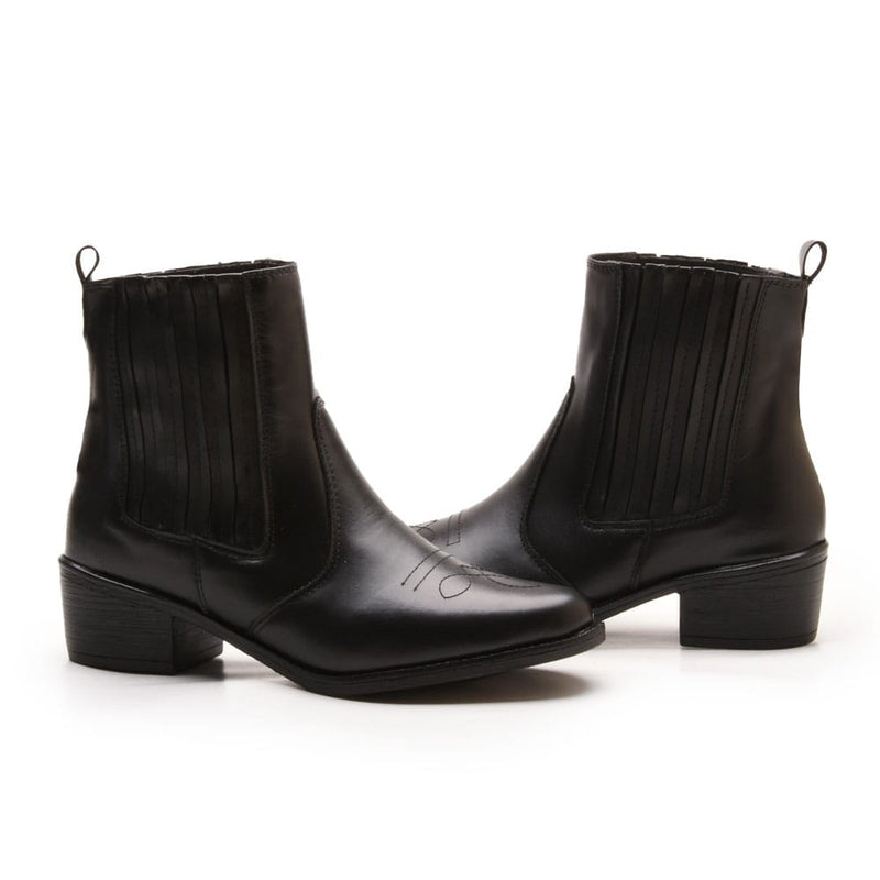 Bota Country Feminina Em Couro 40F146-PRETA Tamanho:36